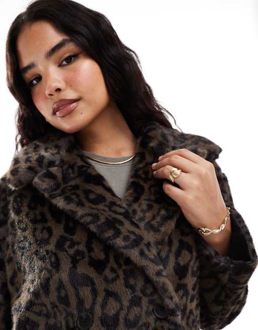 Hot Bershka Faux Fur Animal Print Coat from Barcelona