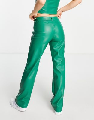 Stradivarius Str Faux Leather Pants In Green