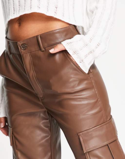 FAUX LEATHER PANTS - Brown