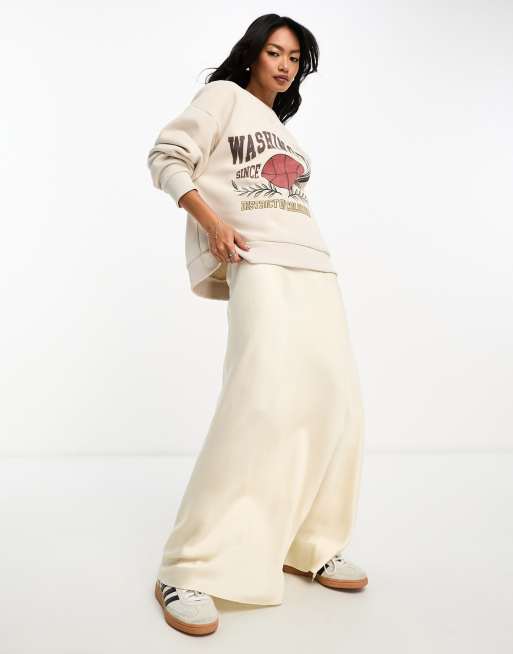 Stradivarius - STR - Felpa color avena con grafica oversize 