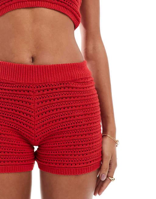 Stradivarius – STR – Gehäkelte Mini-Shorts in Rot, Kombiteil, 5 von 5