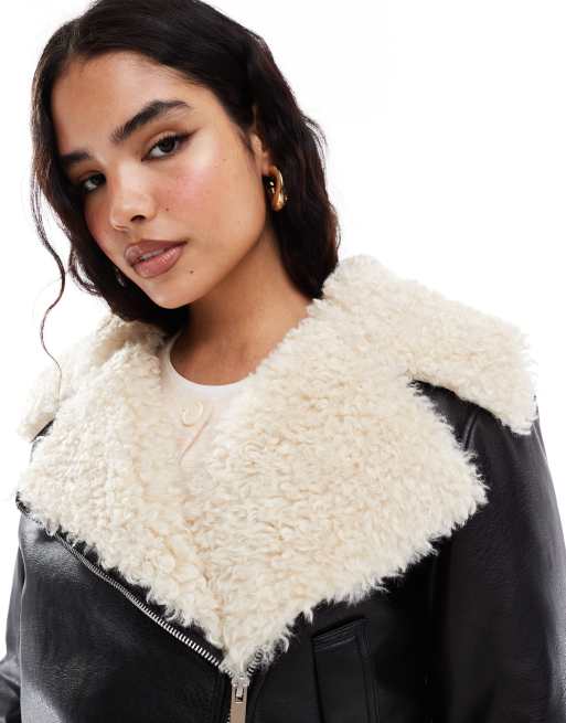 Stradivarius STR Giacca stile aviatore in pelle sintetica nera