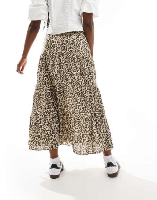 Stradivarius STR Gonna midi bohemien con stampa leopardata