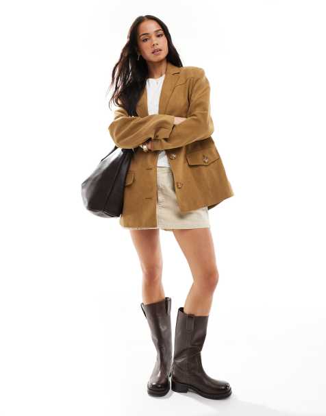 Stradivarius - STR - Gyldenbrun blazer i imiteret ruskind - view 1