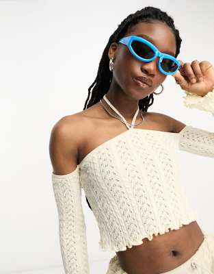 Stradivarius Str Halter Neck Top With Cold Shoulder In Ecru-white