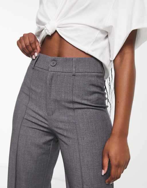 Stradivarius STR high waisted seam front tailored straight leg pants in gray