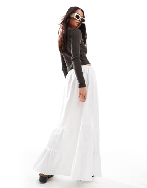 Stradivarius - STR - Hvid boho-nederdel i bomuld, 4 af 5