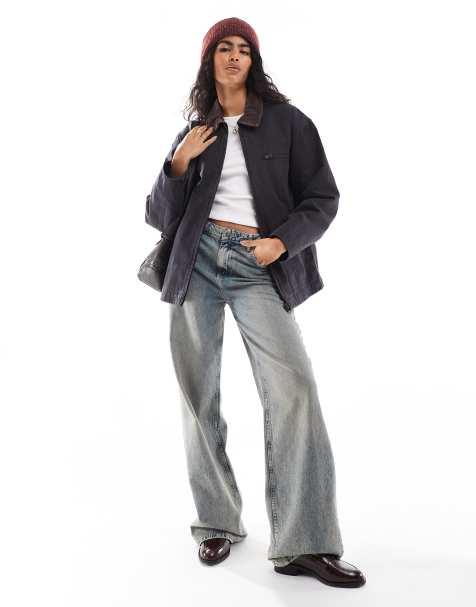 Stradivarius - STR - Jack met corduroy kraag in zwart - view 1