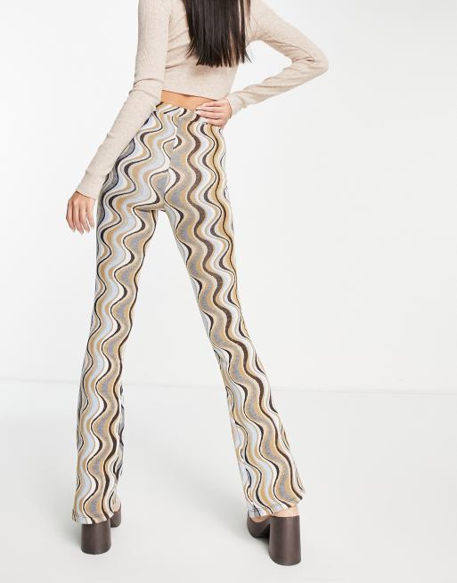 Stradivarius STR jacquard co-ord 70's print flare trousers | ASOS