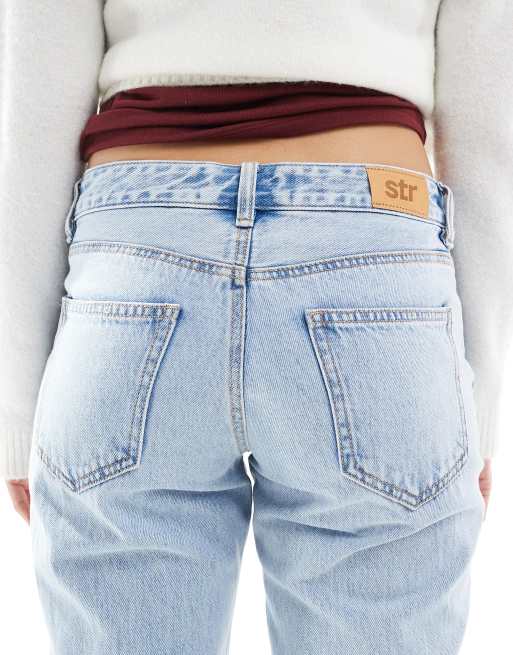 Stradivarius - STR - Jean droit à taille basse - Bleu délavé clair, 4 de 5