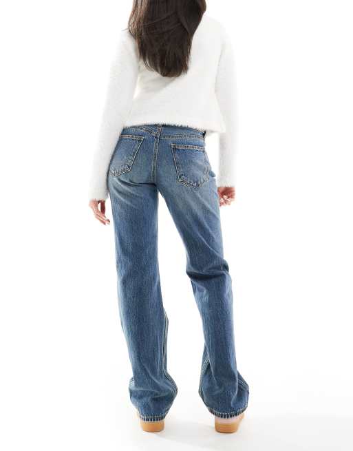 Stradivarius - STR - Jean droit à taille basse - Délavage moyen, 3 de 5