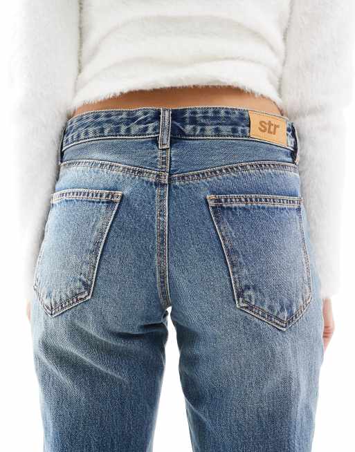 Stradivarius - STR - Jean droit à taille basse - Délavage moyen, 4 de 5