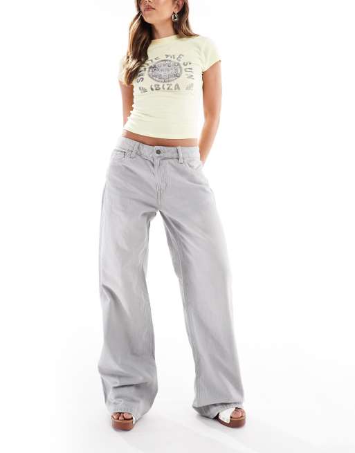 Stradivarius - STR - Jeans ampi a vita bassa grigio slavato 