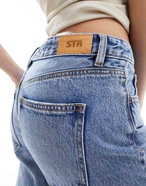 Stradivarius - STR - Jeans met rechte pijpen in blauwe wassing, 4 van 5