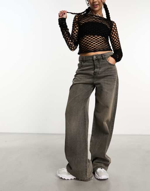 Stradivarius - STR - Jeans met rechte pijpen in bruin met acid wash 