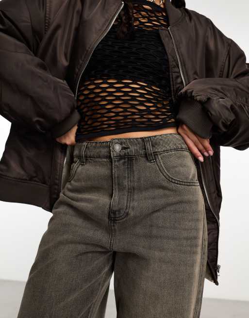 Stradivarius - STR - Jeans met rechte pijpen in bruin met acid wash , 2 van 5