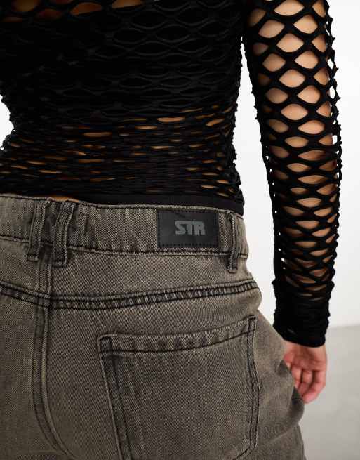Stradivarius - STR - Jeans met rechte pijpen in bruin met acid wash , 3 van 5