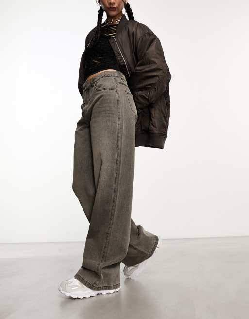 Stradivarius - STR - Jeans met rechte pijpen in bruin met acid wash , 4 van 5