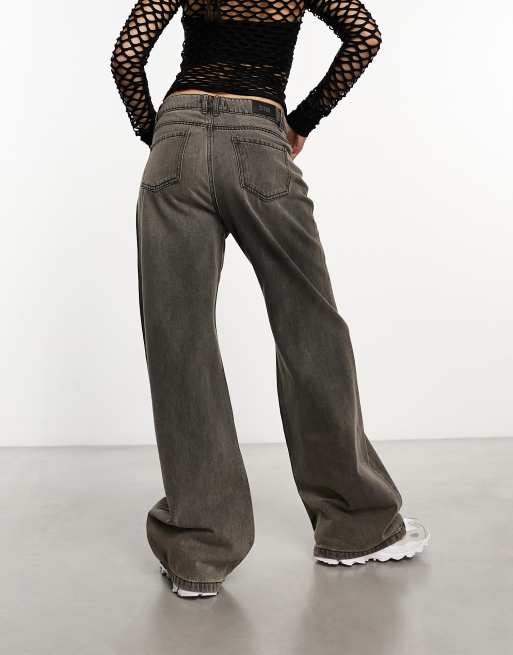 Stradivarius - STR - Jeans met rechte pijpen in bruin met acid wash , 5 van 5