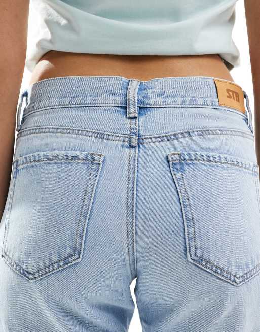 Stradivarius - STR - Jeans met rechte pijpen in lichtblauwe wassing , 5 van 5