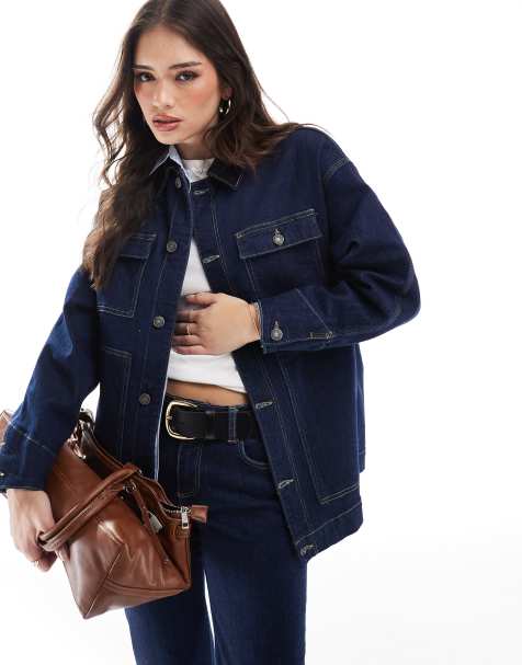 Stradivarius – STR – Jeansjacke in Indigoblau mit Cord-Detail, Kombiteil - view 1