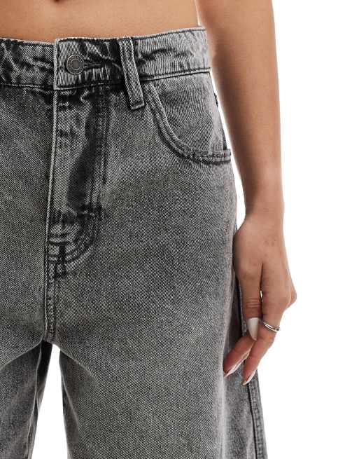Stradivarius - STR - Jorts di jeans grigio scuro slavato, 2 di 5