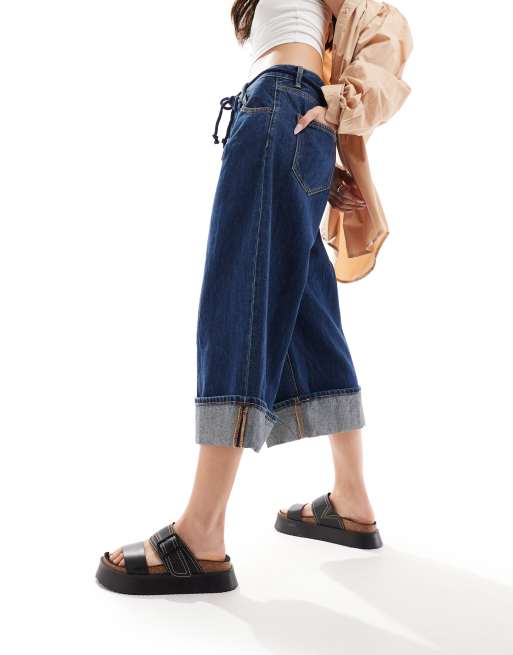 Stradivarius - STR - Jorts di jeans taglio lungo blu scuro 