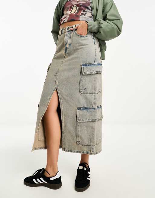 Stradivarius - STR - Jupe en jean à délavage vintage, 1 de 4