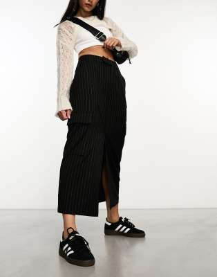 Stradivarius STR tailored midi skirt in black pinstripe  - ASOS Price Checker