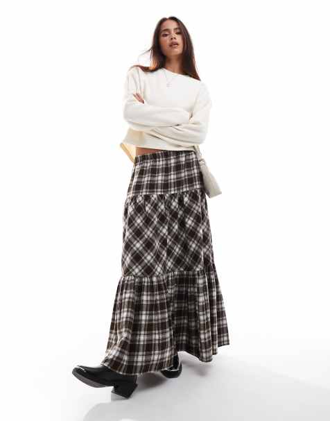 Stradivarius – STR – Karierter Boho-Midirock - view 1