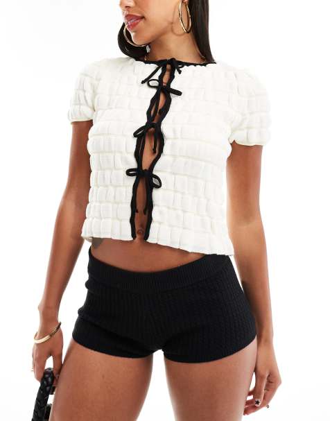 Stradivarius STR knitted micro hotpant in black - view 1