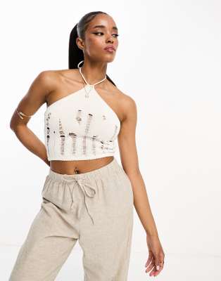 STR laddered halter knit top in white