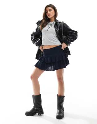 Stradivarius Str Layered High Waist Skort In Blue