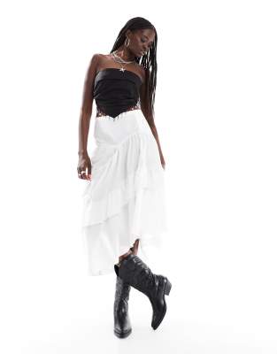 stradivarius str layered maxi skirt in white