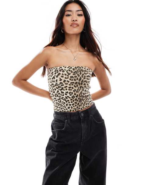 Stradivarius – STR – Leopardmönstrad bandeau-topp - view 1