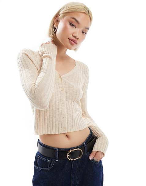 Stradivarius STR light knit cardigan in ecru - view 1