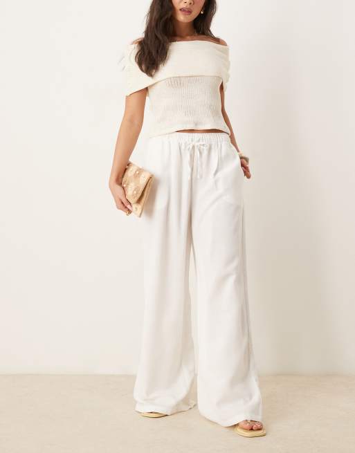 Stradivarius STR linen blend pants with drawstring in ecru