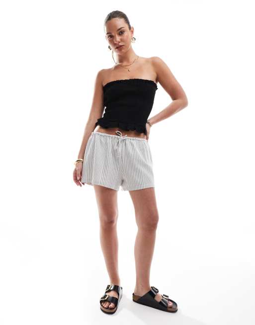 Stradivarius STR linen look drawstring shorts in stripe