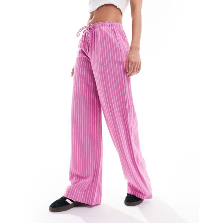 Stradivarius STR linen look pull on trouser in pink stripe ASOS