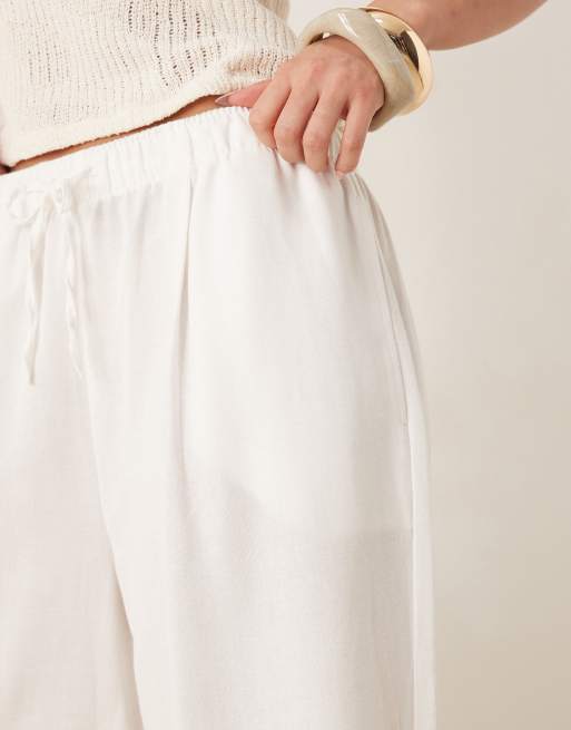 Stradivarius STR linen mix pants with drawstring in ecru | ASOS