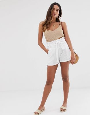 white high waisted linen shorts