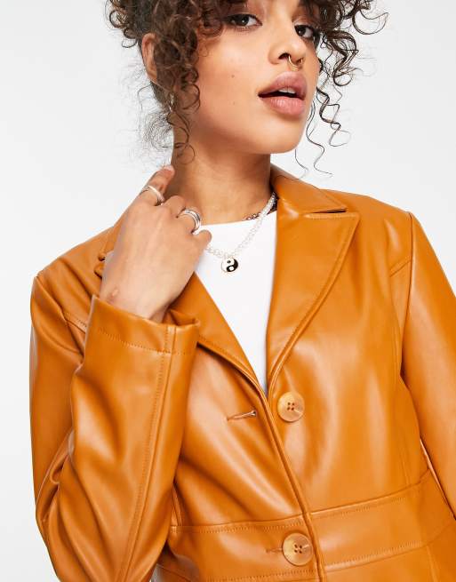 Longline faux leather on sale jacket