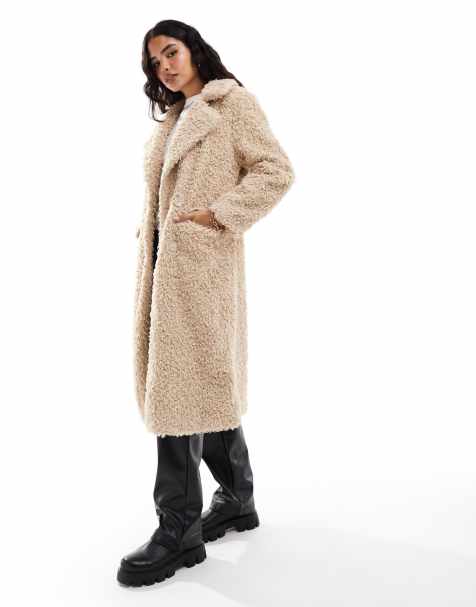 Stradivarius – STR – Longline-Teddyjacke in Ecru - view 1