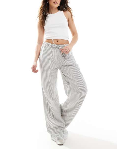Stradivarius STR low rise linen look trouser in stripe  - view 1