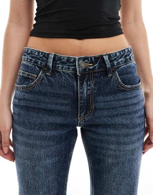 Stradivarius STR low waist flare jean in dark blue wash ASOS