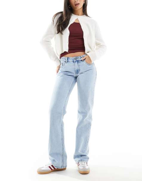 Stradivarius STR low waist straight jeans in light wash - view 1
