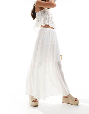 stradivarius str maxi skirt in white