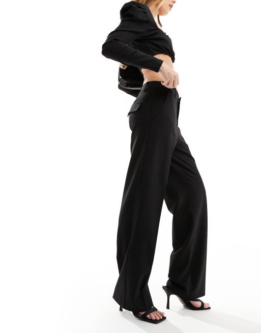 Stradivarius STR mid rise tailored straight pants in black