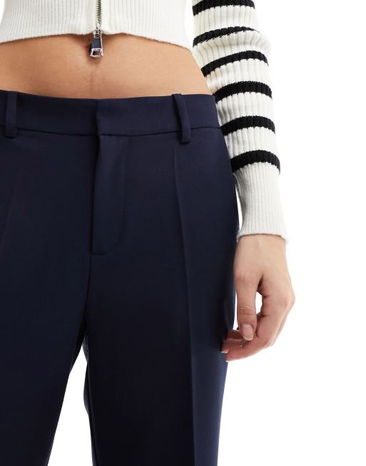 Stradivarius STR mid rise tailored straight pants in navy