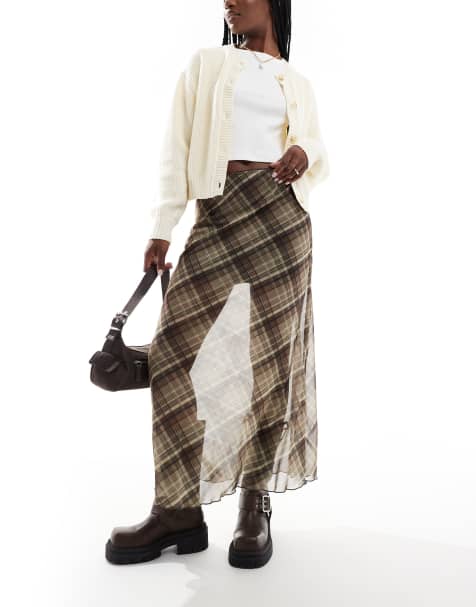 Stradivarius - STR - Midi rok van mesh in geruite print - view 1